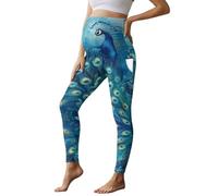 Dserfgiu Pantalones de yoga para embarazo con bolsillos sobre el vientre, ropa deportiva de maternidad, leggings de yoga a prueba de sentadillas, Corcho real, XL