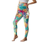 Dserfgiu Pantalones de yoga para embarazo con bolsillos sobre el vientre, ropa deportiva de maternidad, leggings de yoga a prueba de sentadillas, Pluma de corcho real, XXL