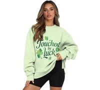 Dserfgiu Sudadera para el Día de San Patricio para mujer, cuello redondo, manga larga, de gran tamaño, con bolsillo lateral, hombros caídos, Touched By Luck, XL Grande