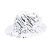 DSFDFDG Bombín De Lentejuelas, Gorro Baile Con Borde Enrollado, Jazz Brillante, Cuentas For Actuación Mágica En Escenario(White)