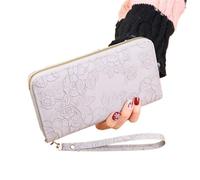 DSFDFDG Cartera Larga con Relieve Floral, Tarjetero de Piel sintética, Monedero Sencillo y Moderno for teléfono, Cartera Pintada a Mano for Mujer(Gray)