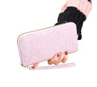 DSFDFDG Cartera Larga con Relieve Floral, Tarjetero de Piel sintética, Monedero Sencillo y Moderno for teléfono, Cartera Pintada a Mano for Mujer(Light Purple)