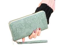 DSFDFDG Cartera Larga con Relieve Floral, Tarjetero de Piel sintética, Monedero Sencillo y Moderno for teléfono, Cartera Pintada a Mano for Mujer(Green)