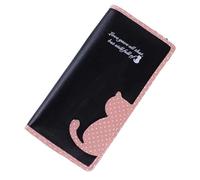 DSFDFDG Monedero de Piel Gato, Cartera Larga, Marca Moda for Mujer, Monedero con Cremallera, Bonito Bolso Mano(Black)