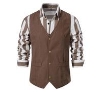 DSFIHJO Chaleco traje Chaleco vaquero retro for hombre, color negro, caqui y marrón oscuro Chaleco vestir hombre(Dark brown,XXL)