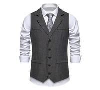 DSFIHJO Chaleco traje Chalecos de hombre estilo retro tweed lana con diseño espiga for negocios, trabajo, cuello a medida, botonadura sencilla Chaleco vestir hombre(Dark Gray,XXL)