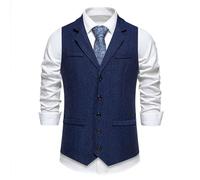 DSFIHJO Chaleco traje Chalecos de hombre estilo retro tweed lana con diseño espiga for negocios, trabajo, cuello a medida, botonadura sencilla Chaleco vestir hombre(Blue,L)