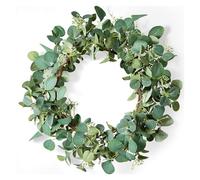 DSFIHJO Corona De Primavera Corona de ratán for decoración jardín Vacaciones 45 cm, simulación Hoja eucalipto, Colgante Cabeza Puerta(Color-C)