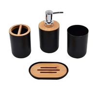 DSFIHJO Ensemble distributeur de Savon 1 Juego de Accesorios baño, Juego 4 Piezas artículos tocador, Combinado Madera bambú y plástico Resina imitación Juego de baño Accesorios Completo(Black)