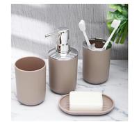 DSFIHJO Ensemble distributeur de Savon 4 Unids/Set ABS Set De Accesorios Baño Plástico, Dispensador Jabón, Botella, Plato, Soporte For Cepillo Juego de baño Accesorios Completo(Apricot)