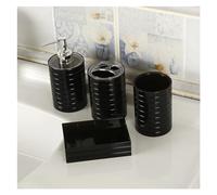 DSFIHJO Ensemble distributeur de Savon Juego De 4 Accesorios Baño Plástico, Soporte For Cepillo Dientes, Dispensador Pasta, Caja Jabón Juego de baño Accesorios Completo(Black)