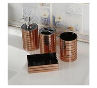 DSFIHJO Ensemble distributeur de Savon Juego De 4 Accesorios Baño Plástico, Soporte For Cepillo Dientes, Dispensador Pasta, Caja Jabón Juego de baño Accesorios Completo(Rose Gold)