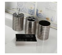 DSFIHJO Ensemble distributeur de Savon Juego De 4 Accesorios Baño Plástico, Soporte For Cepillo Dientes, Dispensador Pasta, Caja Jabón Juego de baño Accesorios Completo(Silver)