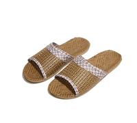 DSFIHJO Pantuflas De Paja For Mujer Pantuflas de ratán tejido con forro de lino suave, informales, con punta abierta, cómodas, for el hogar(Blue,42-43)