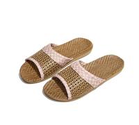DSFIHJO Pantuflas De Paja For Mujer Pantuflas de ratán tejido con forro de lino suave, informales, con punta abierta, cómodas, for el hogar(Pink,35-36)
