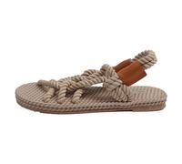 DSFIHJO Pantuflas De Paja For Mujer Sandalias vintage for mujer, planas, con punta abierta, con cuerda de colores del arcoíris, hechas a mano, con tiras cruzadas de paja.(Beige,36)