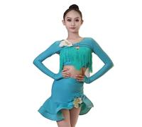 DSFIHJO Vestido de Baile Latino for niñas, otoño e Invierno, con borlas, for práctica y Rendimiento avanzado.(Green,160)