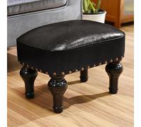 DSGAMER Reposapiés otomano de cuero, taburetes rústicos, asiento otomano, reposapiés de madera, reposapiés rectangular, otomano pequeño para dormitorio, sala de estar, oficina, entrada (negro)