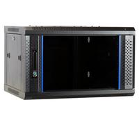 DSIT Armario de red 4HE (armario para servidores), montaje en pared de 19 pulgadas, con puerta de cristal, 600 x 450 x 280 mm, color negro, con cerradura, capacidad de carga de 60 kg, diseño