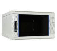 DSIT Armario de red 6HE (armario para servidores), montaje en pared de 19 pulgadas con puerta de cristal, color blanco/gris y blanco - 600 x 600 x 368 mm - Se puede cerrar - Capacidad de carga 60 kg -