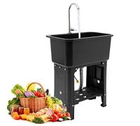 DSKJHI Fregadero con Patas Cocina Exterior Grande De Un Solo Tazón - 76 Cm De Alto Lavabo Independiente para Lavadero Garaje con Grifo, Plástico Engrosado Gris/Negro(Black,40x40cm/15.5x15.5inch)