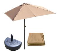 DSKJHI Sombrilla Balcón con Base y Toldo de Recambio 200 x 100 cm/250 x 130 cm Media Sombrilla Grande Terraza Exterior, Protección UV50+ Parasol (Color : Caqui, Tamaño : 8x4ft(with base))