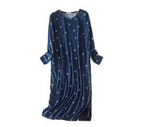 DSKK Camisón de algodón para Mujer, Pijama Manga Larga Suelto Ropa de Dormir, Vestido para Dormir, Pijama para Mujer (Azul Oscuro,L)