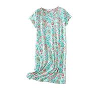 DSKK Camisón de Manga Corta de Mujer, Camisones de Verano de Mujer algodón Camisones de Talla Grande (Verde-3, XL)