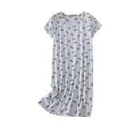 DSKK Camisón de Manga Corta de Mujer, Camisones de Verano de Mujer algodón Camisones de Talla Grande (Gris-2, XL)