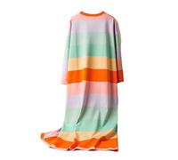 DSKK Camisón Mujer Verano Manga Larga algodón Rayas Ropa de Dormir Suelta Camisones Mujer Talla Grande (Rosa,Una Talla)