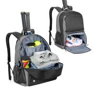 DSLEAF Bolsa de Tenis con Compartimento Independiente y ventilado para Zapatillas, Mochila para Dos Raquetas de Tenis con Correas Acolchadas para los Hombros (Gris)