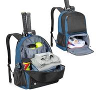 DSLEAF Bolsa de Tenis con Compartimento Independiente y ventilado para Zapatillas, Mochila para Dos Raquetas de Tenis con Correas Acolchadas para los Hombros (Azul)