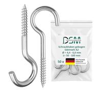 DSM - Ganchos de tornillo curvados con rosca de madera 6,0 x 100 mm, acero inoxidable A2, inoxidable y resistente, adecuado para madera, hormigón y mampostería, ganchos de pared, ganchos de techo