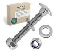 DSM - Tornillos de cierre M8 x 80 mm según DIN 603 - Tuerca de seguridad M8 DIN 985 y arandela DIN 125 - Acero inoxidable A2/V2A - Tornillos de cabeza redonda plana con cuello cuadrado - Tuercas de