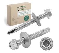 DSM Tornillos de perforación con cabeza hexagonal DIN 7504, 5,5 x 45 mm, acero inoxidable A2, con arandela de sellado EPDM de 16 mm, inoxidables y autoperforantes, adecuados para metales blandos