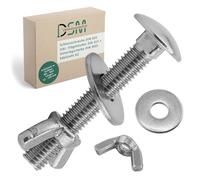 DSM - Tornillos M6 x 50 mm según DIN 603 - Tuerca de mariposa M6 DIN 315 y arandela DIN 9021 - Acero inoxidable A2/V2A - Tornillos de cabeza redonda plana con cuello cuadrado - Tuerca de mariposa - 10