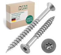 DSM - Tornillos para construcción de madera de acero inoxidable A2 - 4 x 60 mm - Tornillos TX20 con cabeza avellanada - Con refuerzo en la base con estrías de fresado y punta cortada - Ranura de corte