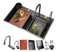 DSMRLEOP Fregadero de cocina Nano de acero inoxidable, 80x45cm multifuncional, cascada, fregadero individual con grifo extensible, lavavajillas de alta presión, escurridor - Fácil de poner