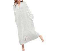 DSNOW Albornoz largo de forro polar con cremallera para mujer, blanco marfil, L