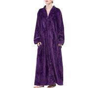 DSNOW - Albornoz largo de forro polar con cremallera para mujer, con diseño de gofre y toalla esponjosa, bata de dormir, Morado (, M