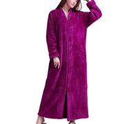 DSNOW Albornoz largo de forro polar con cremallera para mujer, Rosa Roja, M