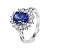 Dsnyu Alianza de boda con halo para mujer, anillos de compromiso de oro blanco de 9 K/14 quilates, corindón de 7 x 9 mm, forma ovalada, flor de lujo, ajuste cómodo, I 1/2, Corindón Moissanita