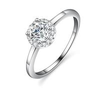 Dsnyu Alianza de boda con moissanita, anillo de compromiso de 4 puntas redondas con moissanita de 0,5 quilates, anillo de oro blanco de 9 quilates, 14 quilates y 18 quilates, K 1/2, Oro blanco de 18