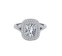 Dsnyu Alianza de boda para mujer, anillo de compromiso vintage de oro blanco de 9 K/14 quilates, redondo con moissanita blanca rectangular con caja de joyería, Q 1/2, Moissanita