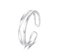 Dsnyu Alianza de boda para mujer, oro blanco, anillos de promesa de oro de 9 K/14 quilates, 2 capas, anillo ajustable abierto, ajuste cómodo, N 1/2, No es una piedra preciosa