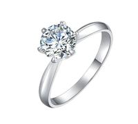 Dsnyu Alianza de eternidad de moissanita para mujer, anillo de boda único pulido de 2 mm de ancho con 6 garras, moissanita de 1 quilate, oro blanco de 9 quilates, 14 quilates, 18 quilates, platino