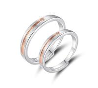 Dsnyu Alianza Plata 925 Pareja Ajustable, Anillo de Compromiso Pareja Estrella Fugaz Deseos Plata Oro Rosa, Réglable, No Gemstone