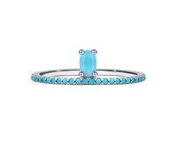 Dsnyu Alianzas de boda para mujer, anillo de compromiso de oro blanco de 9 K/14 quilates, redondo con forma ovalada azul, turquesa para propuesta de joyería, T 1/2, Turquesa