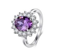 Dsnyu Anillo de amatista para mujer, anillo de compromiso vintage de oro blanco de 9 K/14 quilates, forma ovalada, flor de lujo, joyería de moda para esposa, P 1/2, Amatista Moissanita