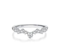 Dsnyu Anillo de boda de plata 925 con circonita cúbica en forma de V, forma de pequeña circonita redonda, regalo de cumpleaños, J 1/2, Zirconia cúbica